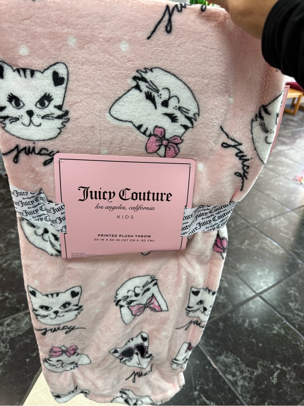 Juicy Couture Pink Plush Throw with Kitty Faces
